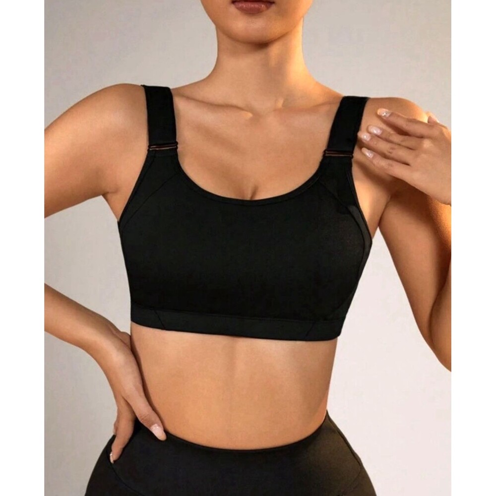 SHEIN High Impact Sports Bra Large Black Adjustable Shoulder Straps Back Clasp